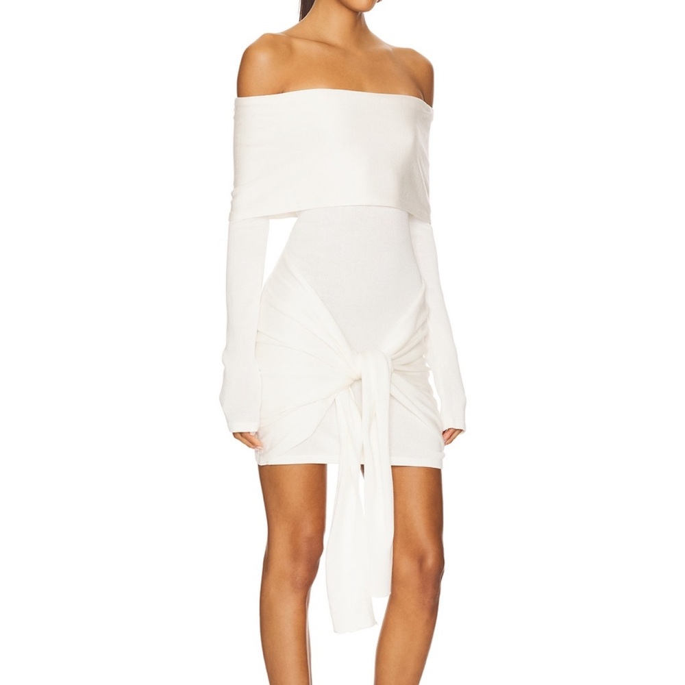 Off-the-Shoulder White Tie-Front Mini Dress